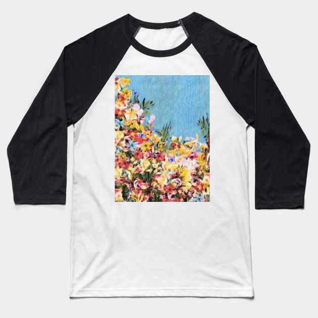 Floral and Crumpled Crepe Pattern Baseball T-Shirt by KC Morcom aka KCM Gems n Bling aka KCM Inspirations